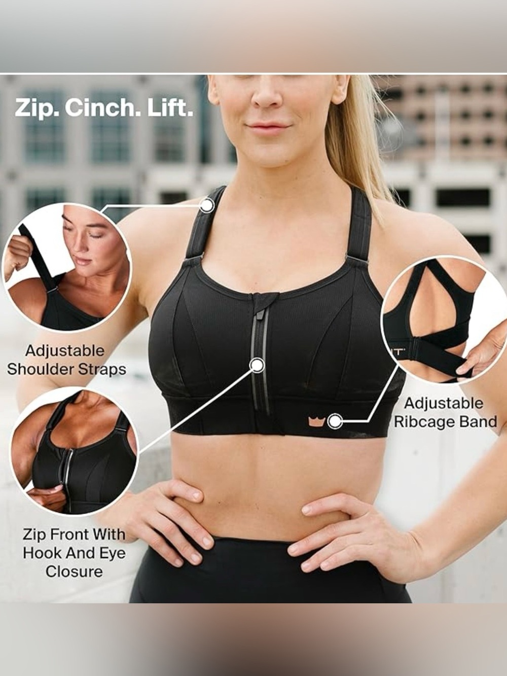 SHEFIT Ultimate Sports Bra adjustable high compression black bra medium